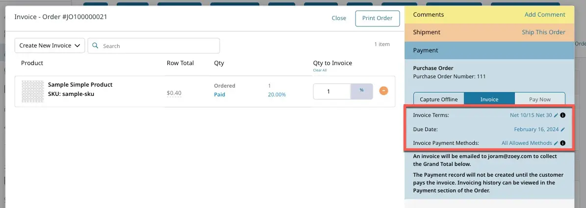 Zoey invoice updates