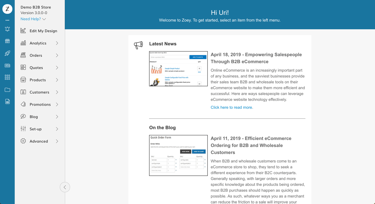 New Zoey Administration Navigation