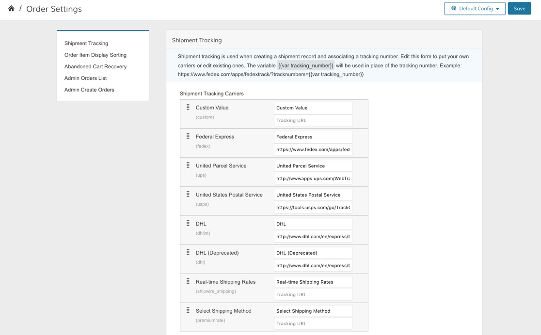 Shipping Carrier Tracking URLs