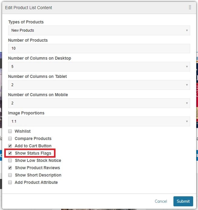 Product list Status Flags Settings