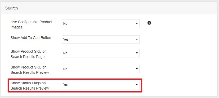Product Settings Search Status Flags