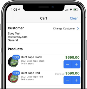 Zoey mobile app for iOS cart screen