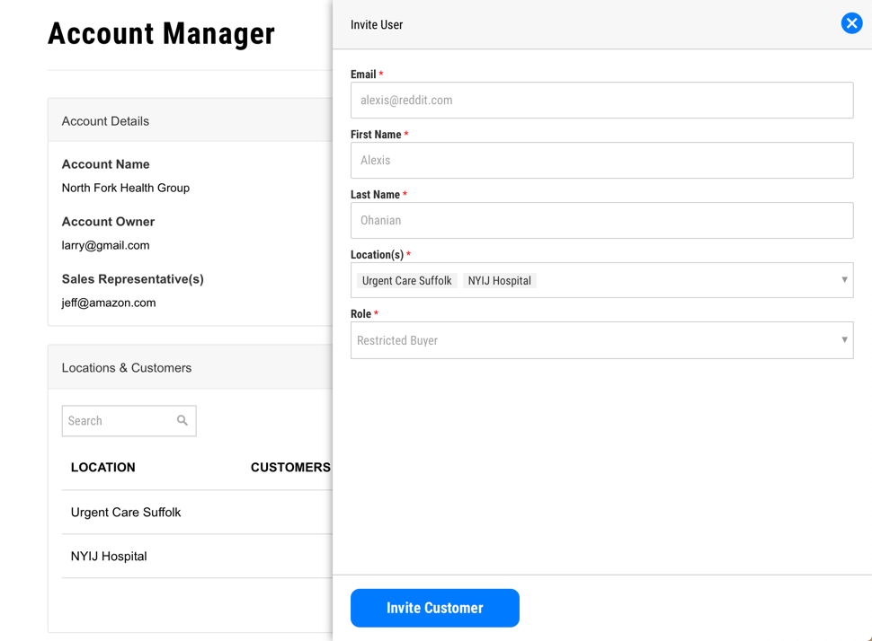 Account Manager Invite Customer in Zoey Web