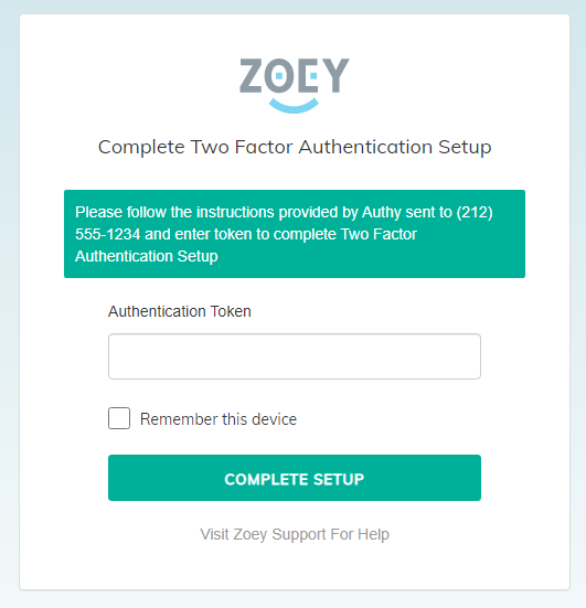 Zoey Admin authy message sent