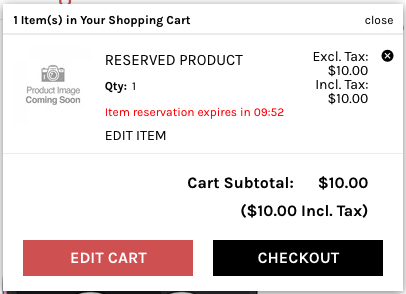 Reserved Product countdown clock in mini cart