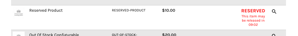 Product Reserved shown in table view